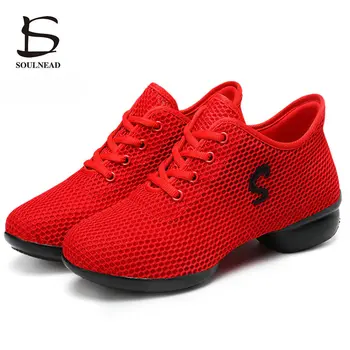 

Women Modern Dance Shoes Breathable Mesh Spring Summer Square Hip Hop Jazz Dancing Shoes for Ladies Low Heels 3cm Sneakers Women