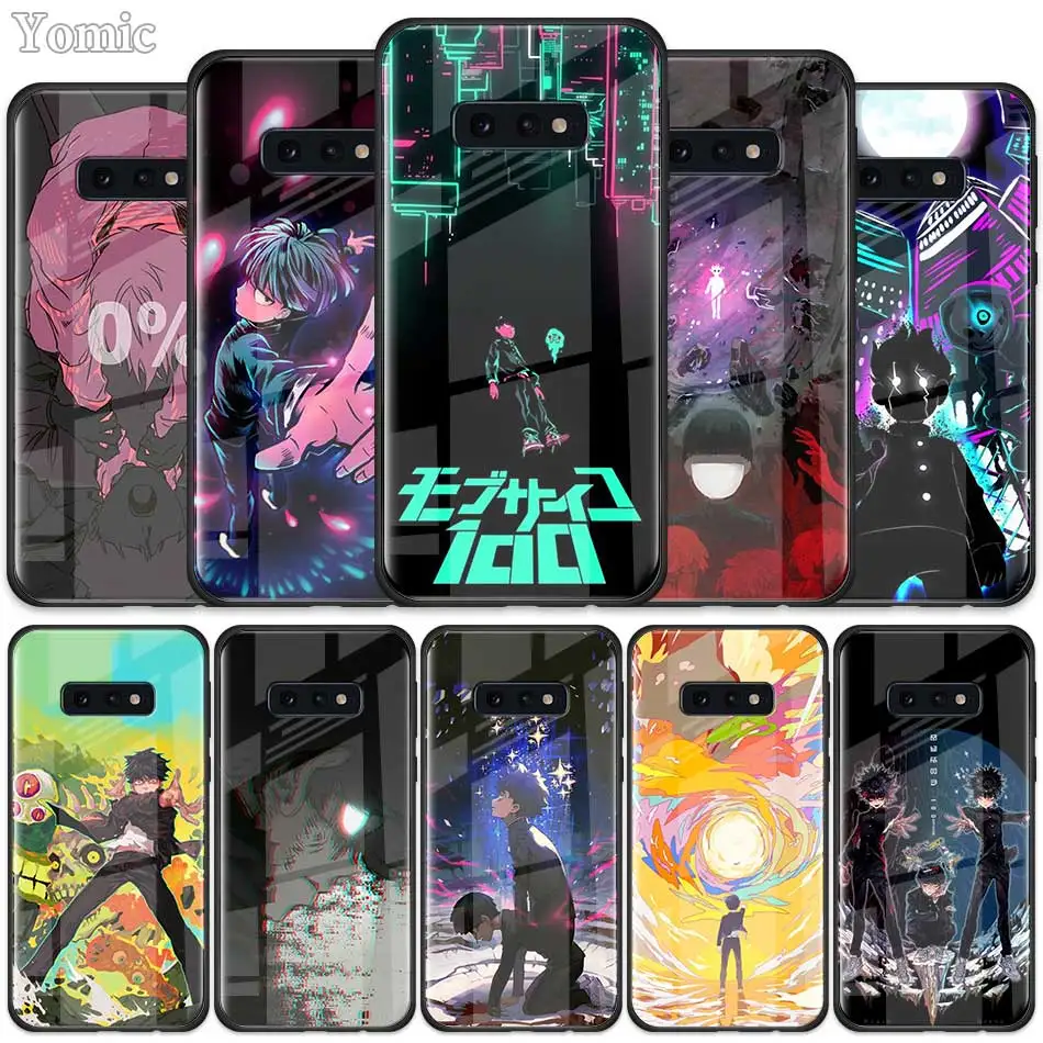 

Anime Mob Psycho 100 Tempered Glass Case for Samsung Galaxy S10 S10e S9 S8 S10 Plus Note 9 A50 A30 Phone Cases Cover Coque