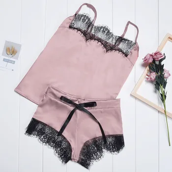 

pajamas for women women nightgowns silk Women Lace Sexy Passion Lingerie Babydoll shorts Plus Size Nightwear 2PC Set#3