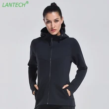 LANTECH Для женщин бег свитер с капюшоном куртка Slim Fit Спорт Йога карман на молнии Спортивная Фитнес Толстовка для упражнений в тренажерном зале Одежда Топы