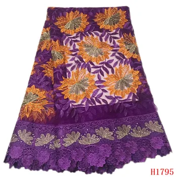 

2019 Latest Design African Guipure cord Lace Fabric With Stones Nigerian Lace Fabric For Women French Mesh Lace FabricHX1795-1