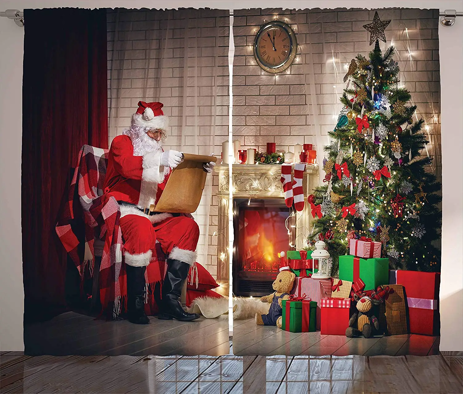 

Santa Curtains Old Santa Claus Window Curtain Happy New Year Home Decor Christmas Night Living Room Bedroom Kitchen Curtain