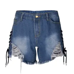 Для женщин эластичные Разрушенные Короткие штаны с дырками джинсовые пикантные рваные джинсы z0312