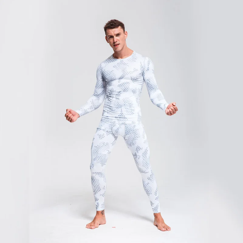 Мужское термобелье белое быстросохнущее фитнес-бег милый костюм зимнее термобелье комплекты мужское Рашгард мужской