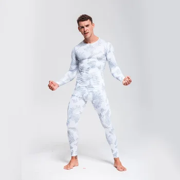 

Men's Thermal Underwear White quick-drying Fitness Running Compression Suit Winter Thermal Underwear Sets Men Rashgard Male