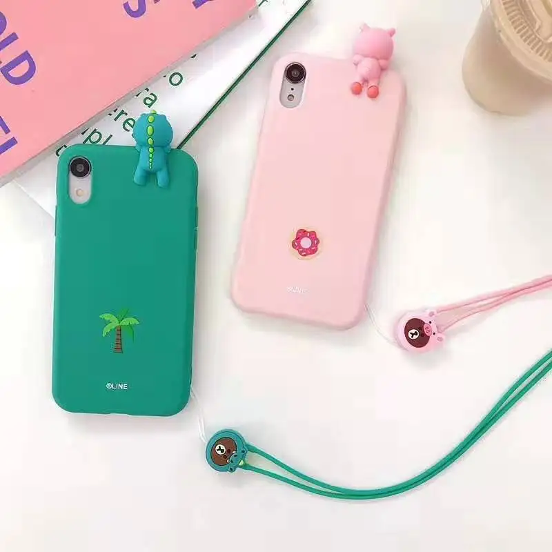 

Cute Cartoon 3D Dinosaur pig Bear doll Lanyard soft silicone cover case for iphone 6 6s 7 8 plus X XR XS MAX Phone Fundas Bag