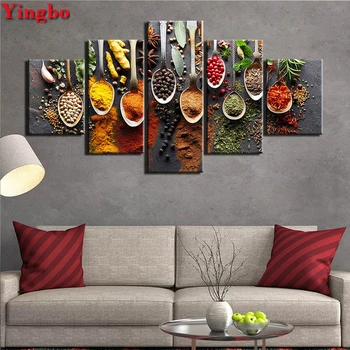 

5D DIY Diamond Painting Kitchen Seasoning Full Square/Round Diamond Embroidery 5 pcs/set Mosaic Picture Of Rhinestones