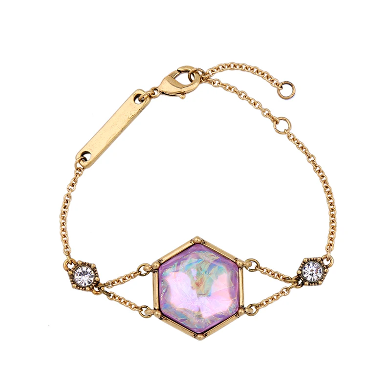 

Bulk Price Colored Purple Geometric Simulated Gemstone Jewelry Bracelets Ladies Unique Chain Shiny Bracelets For Party