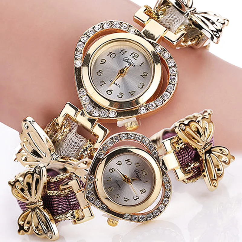 Summer Style Gold Watch Luxury Brand Crystal Heart Watch Women Butterfly Braided Rope Wristwatch Ladies Bracelet Watch Clock