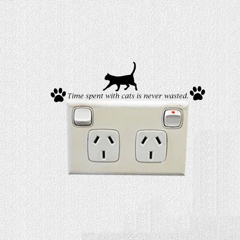 

"TIME SPENT WITH CATS IS NEVER WASTED" Pet Shop Decor Switch Stickers Vinyl Fashion Wall Decals A3211