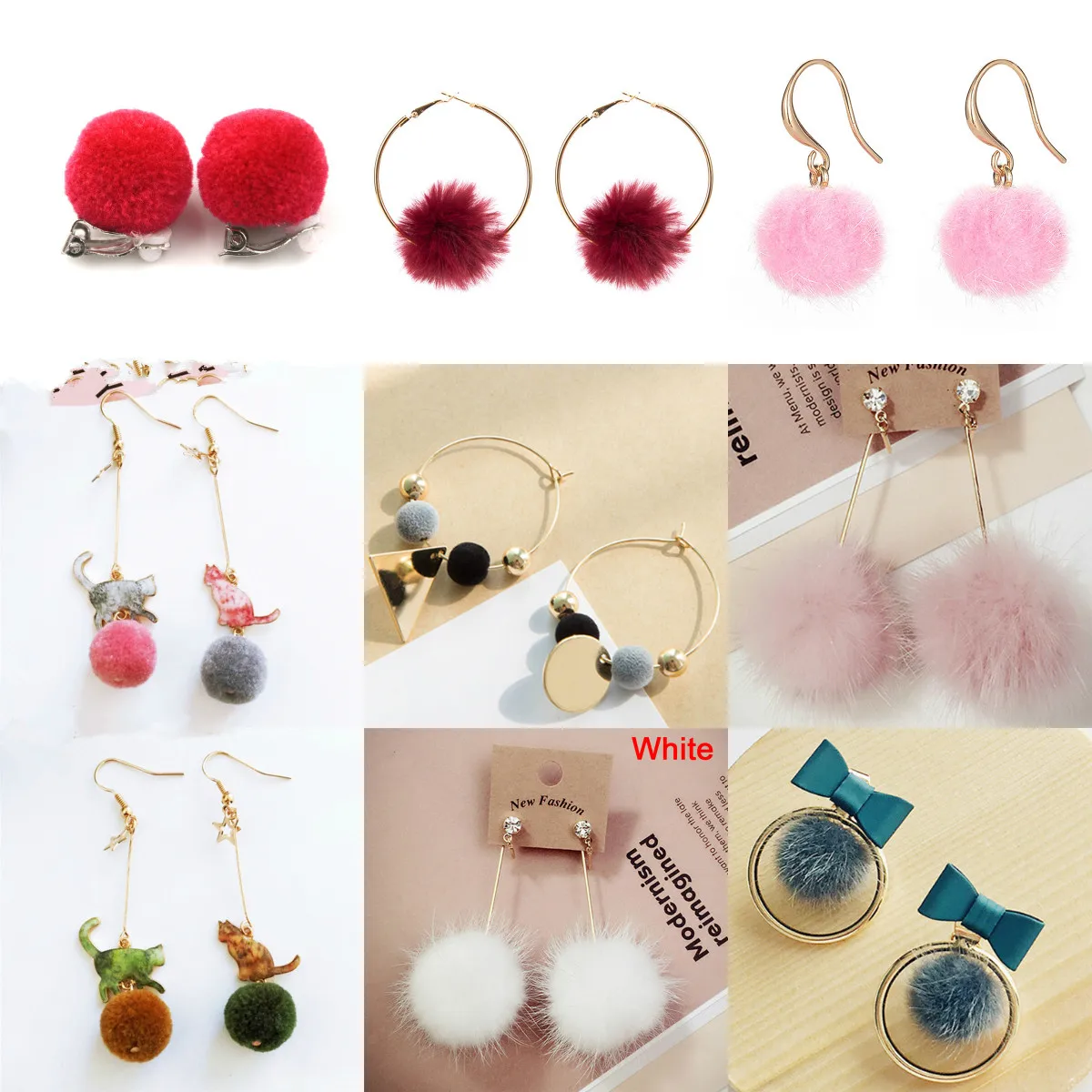 

1Pair Crystal Cute Rabbit Fur Ball PomPom Long Drop Earrings For Women Soft Pom Pom Ear Dangle Jewelry Winter Gift