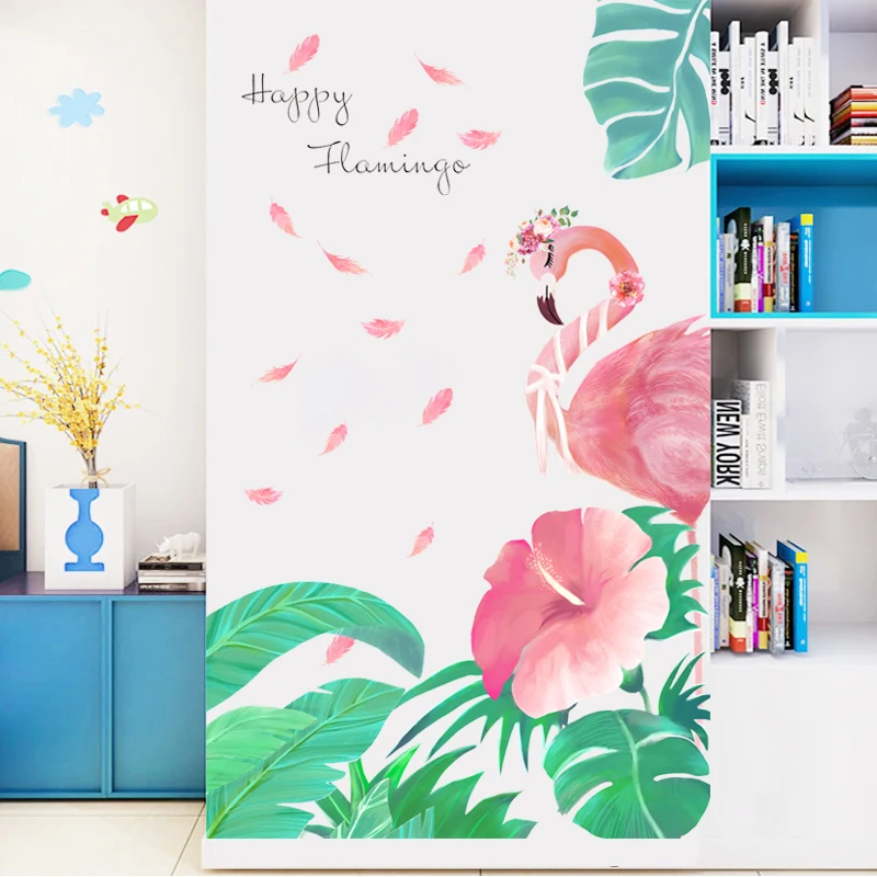 

Nordic ins Flamingo decorative wall sticker Sofa background painting Girl bedroom poster PVC self-adhesive waterproof wallpaper