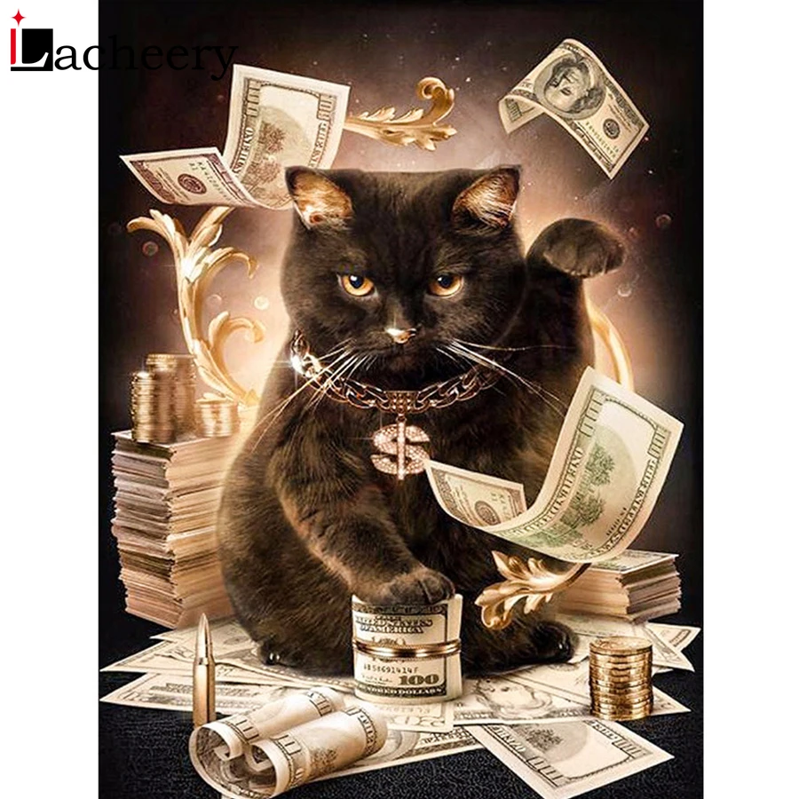 

DIY Oil Paintings By Numbers Money Cat Wall Pictures for Living Room Drawing Coloring by Numbers Canvas Painting Decor Posters
