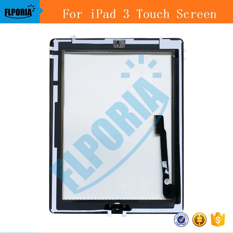 IPHT0201 For IPAD 3 whiteblack Digitizer Touch Screen Front Display Glass Assembly - Includes Home Button and flex + Camera Holder + frame(2)