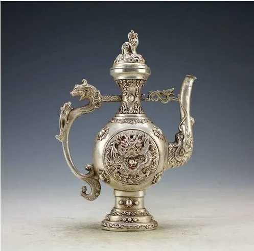 

China Tibetan handmade vintage silver copper dragon teapot flagon FREE SHIPPING