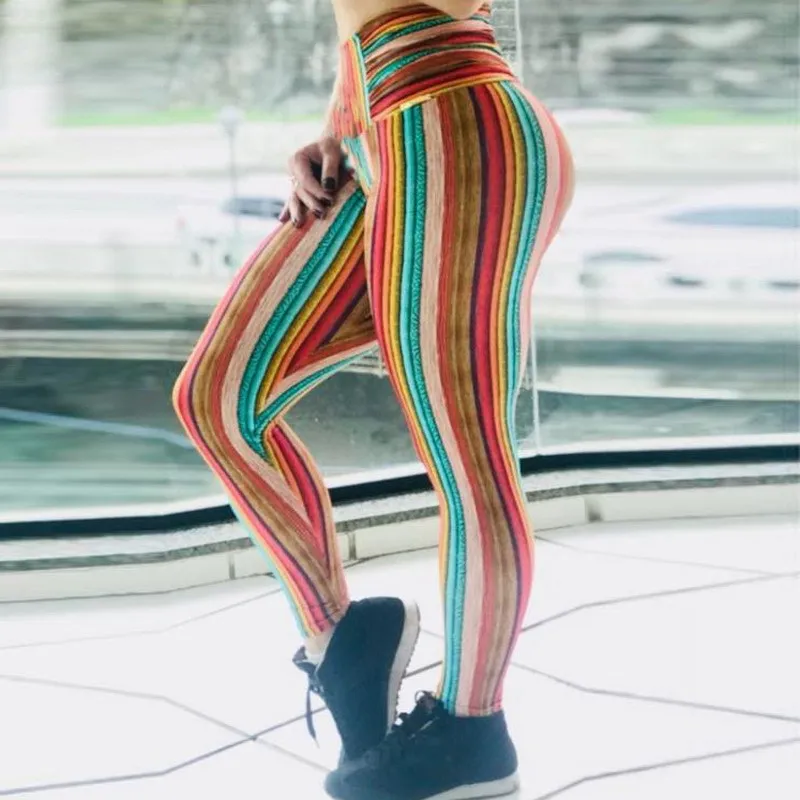New Fashion Rainbow Lines Print Leggins Workout Legins Women Fitness Bodybuilding Legging Gothic High Waist Make It Up Leggings