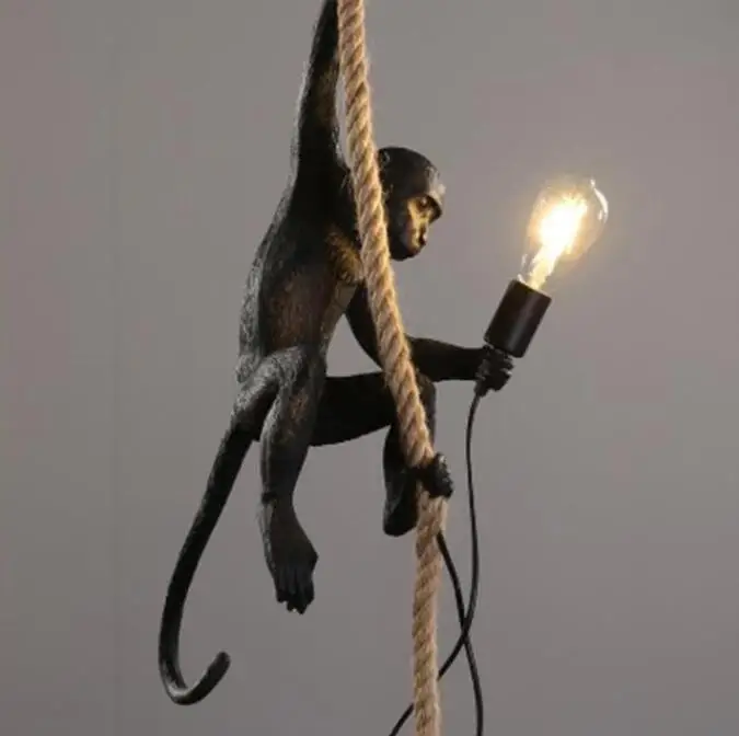 Resin Black White Monkey Pendant Light For Living Room Lamps Art Parlor Study Room Led Lights lustre With E27 Dimming Led Bulb - Цвет корпуса: Black chandelier