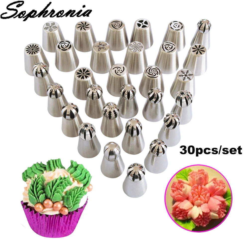 

Sophronia 30PCS/set Russian Pastry Nozzles Icing Piping Tips Set Cake Decorating Tools Stainless Steel Kitchen Baking Tool CS143