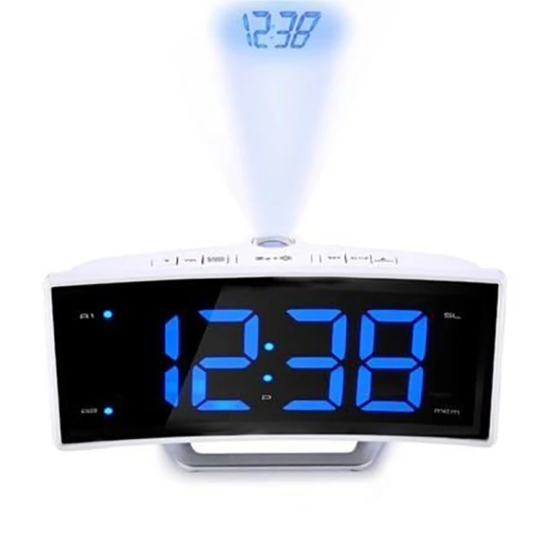 Electronic Table Projector Clock Desk Nixie Projection Alarm Clock With Time Projection Mirror FM Radio Alarm Clock LED Digital