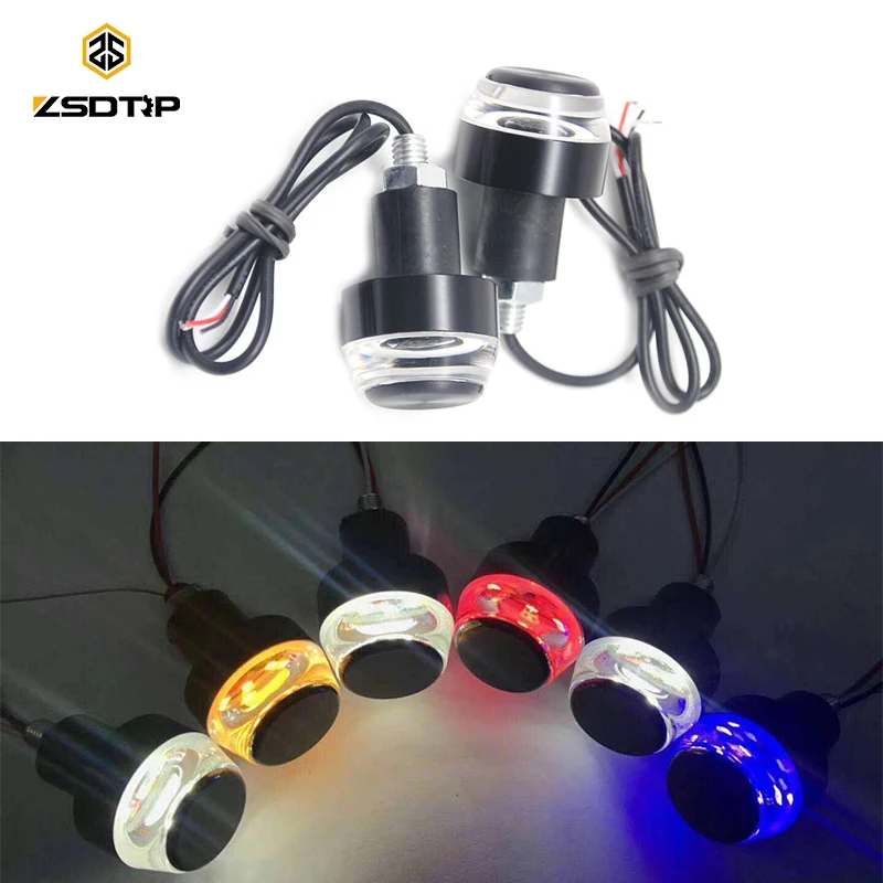 

ZSDTRP 2Pcs 12V Motorcycle Handlebar End LED Turn Signal Light Amber Red/Yellow/Blue 22mm Handle Bar Grip Plug Side Marker Lamp