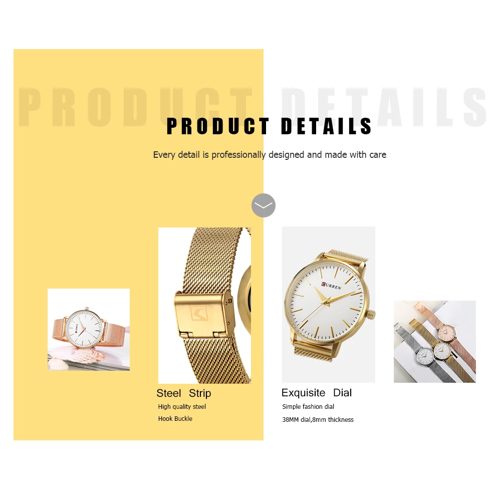 Cena CURREN Top marki mody różowe złoto kobiet zegarki ze stali nierdzewnej proste luksusowe panie zegar sukienka zegarek kwarcowy Relogio Feminino