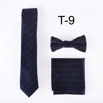 

2017 designer Luxury necktie set men high level gravata gift blue with white & red dots (Tie + Pocket square + Bowtie)
