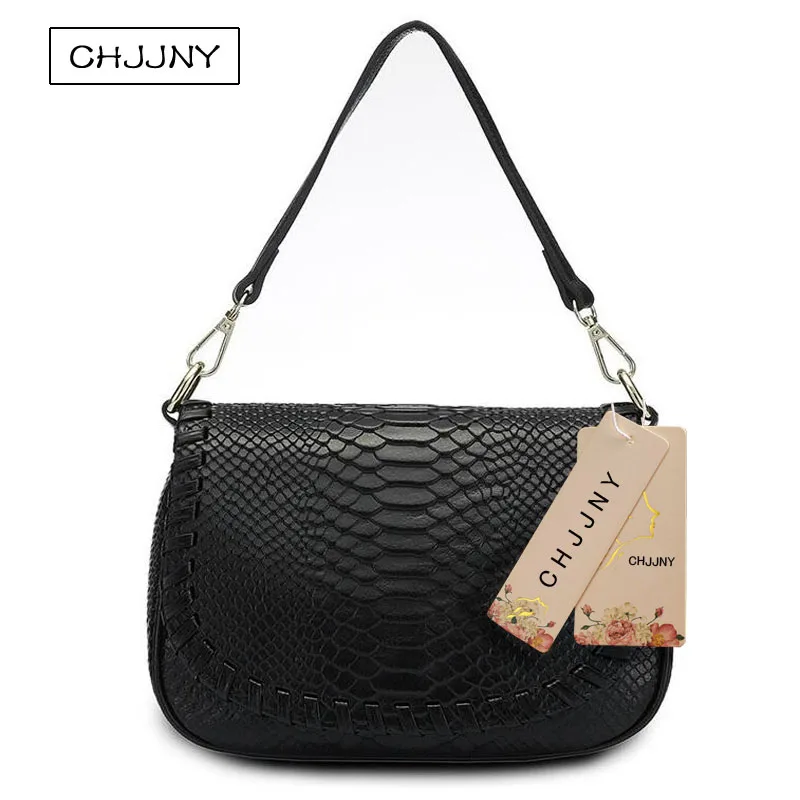 

CHJJNY 2017 newest fashion style serpentine women genuine leather crossbody bag messenger strap belt bags large wallet