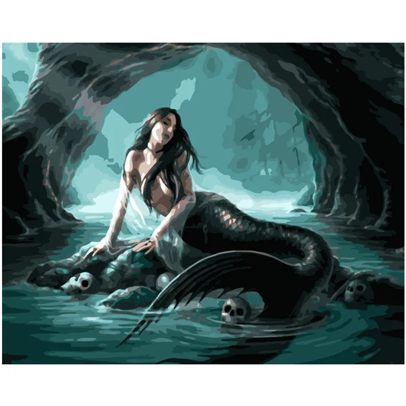 

Painting By Numbers DIY Dropshipping 40x50 50x65cm Sad mermaid in the dark Figure Canvas Wedding Decoration Art picture Gift