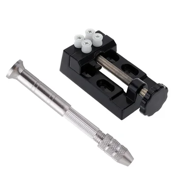 

Walnut Vise Clamp Table Bench Vice+Mini Manual Hand Drill Chuck Twsit Micro Drill Bit Pin Vice 0.3-2.5mm Carving Tools Set