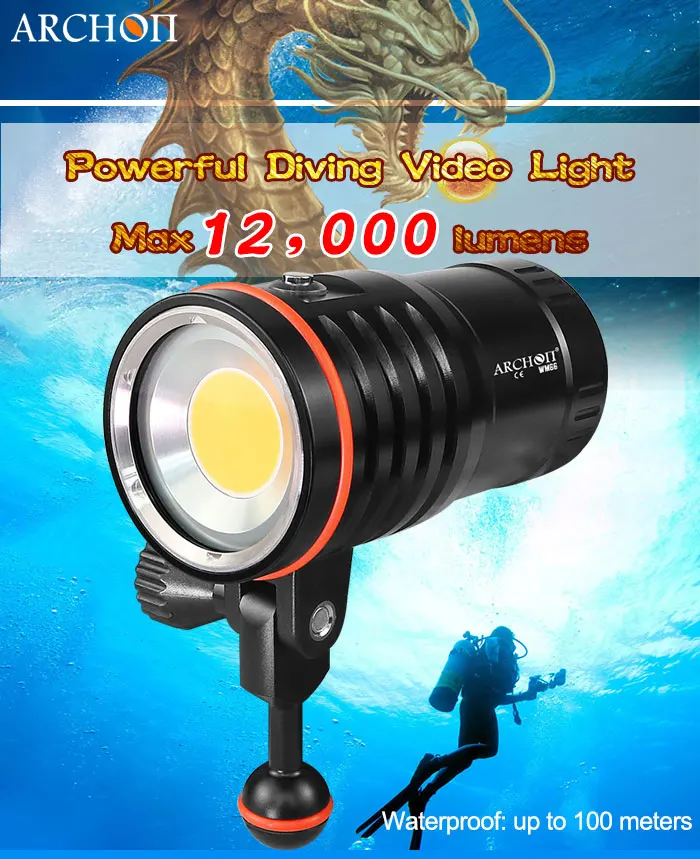 ARCHON WM66 DM60 Подводное освещение для видеосъемки 12000 люмен LED фотография факела 120W