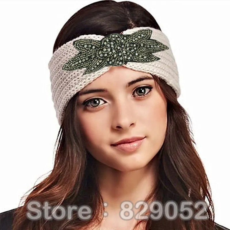 

20pcs Shiny Beaded Knitted Wool Headband for Women Girls Flower Turban Headbands Headwrap Winter Ear Warmer Hair Accessories