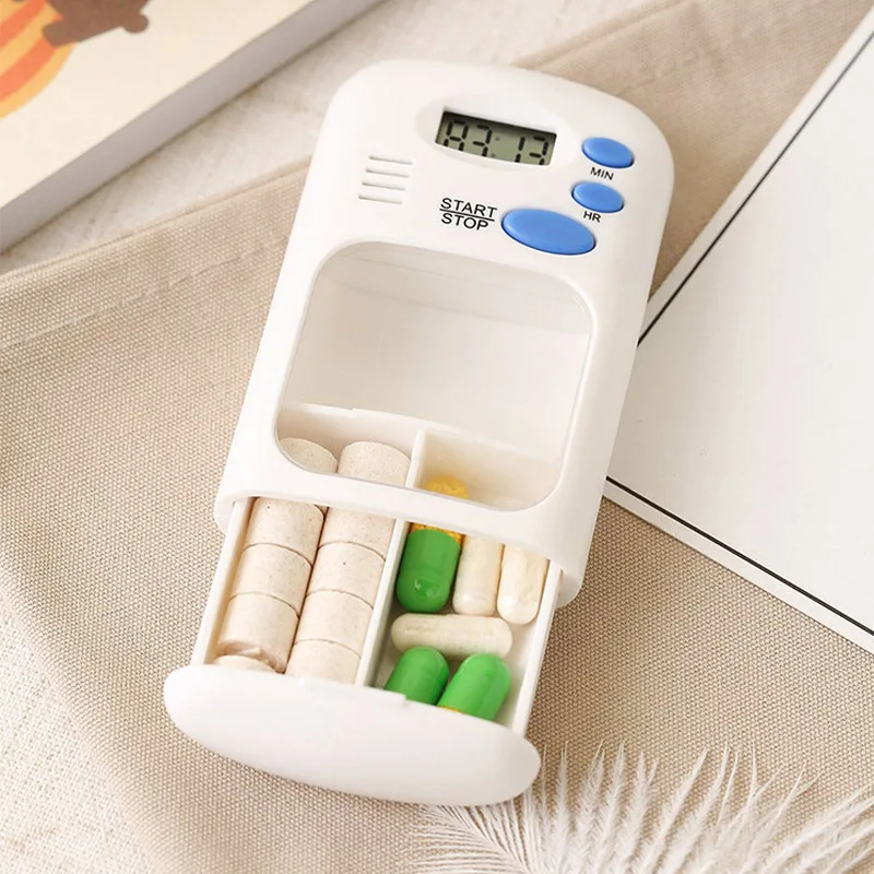 

1pcs Smart Timed Alarm Clock Mini Portable Electronic Digital Pill Dispenser 2 Grids @LS JA02