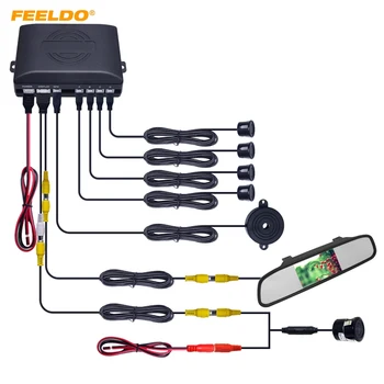 

FEELDO 1Set Car 4.3" Rearview Mirror Monitor 4-sensor Radar 18.5mm CCD Camera Reversing Rearview Parking System #CT-1976