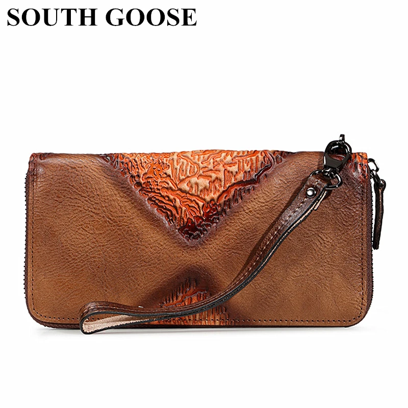 

SOUTH GOOSE Genuine Leather Wallet Men's Multi-Card Bit Long Wallet High Quality Clutch Handy Bag Women Coin Purses Money Bag