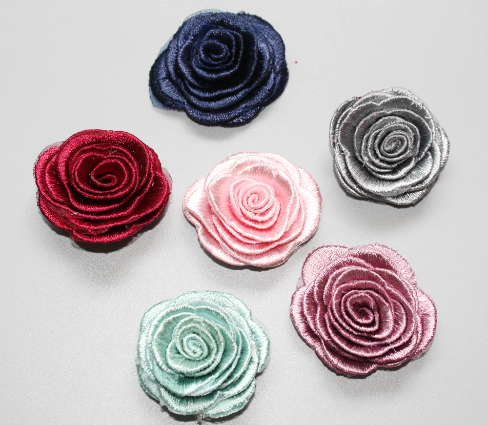 Cheap 2017 latest solid embroidering flowers for brooch Artificial flower for women Apparel accessories headwear 30pcs