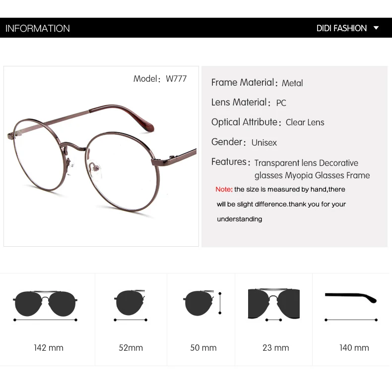 DIDI, прозрачные линзы, очки для глаз, круглые, сплав, очки, мужские, брендовые, прозрачные линзы, по рецепту, очки, оправы, без градусов, очки W777