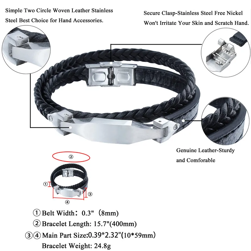 Двухслойный плетеный кожаный браслет HAWSON с застежкой из нержавеющей стали, унисекс-браслет