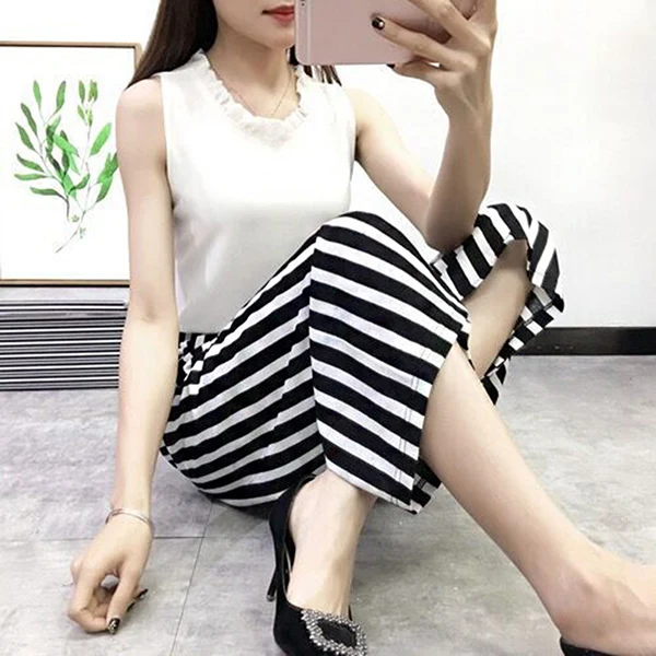 

Newly Womens Wide Leg High Waist Casual Summer Thin Pants Loose Culottes Trousers FDM