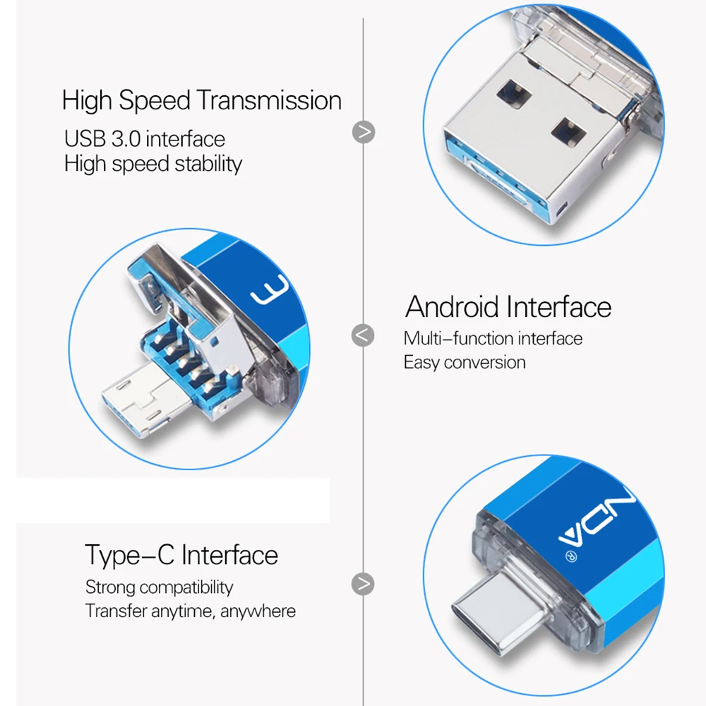 WANSENDA USB флеш-накопитель 3 в 1 USB 3,0& type-C Micro USB флеш-накопитель 32 Гб 64 Гб 128 ГБ 256 ГБ 512 Гб OTG Флешка флеш-накопитель