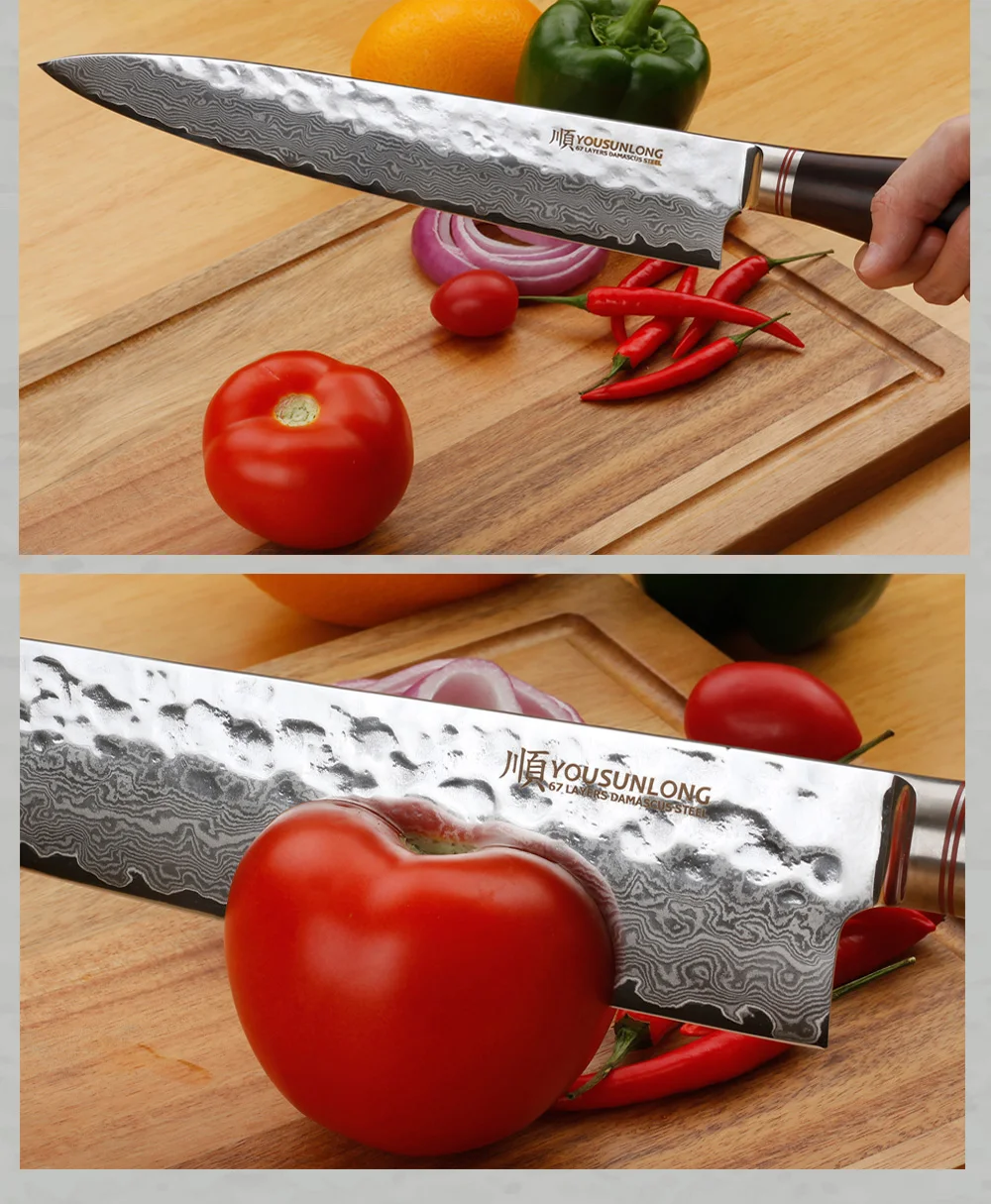 YOUSUNLONG японский нож 10 дюймов нож kitchen-VG10-Santoku-Meat нож-высокоуглеродистая Дамасская сталь-острое лезвие-ручка из черного дерева