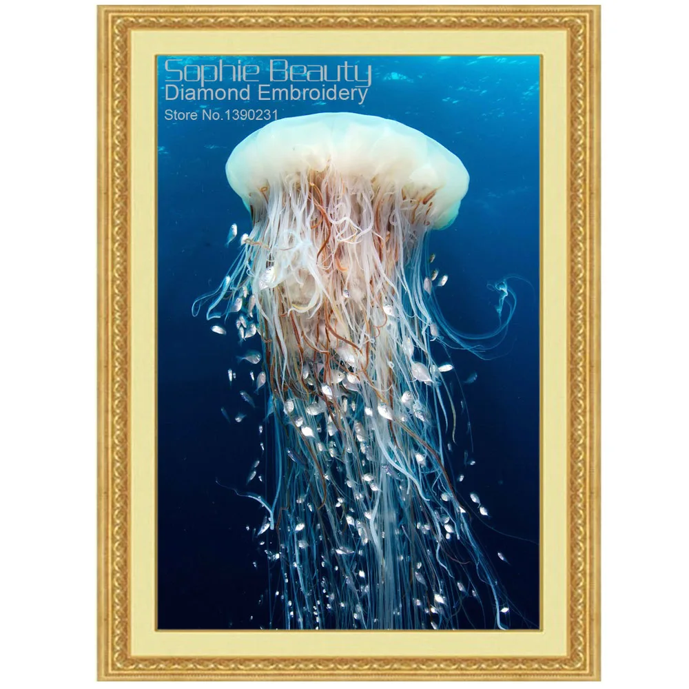 5D Diy Diamond Mosaic Jellyfish Diamond Painting Cross Stitch Full
