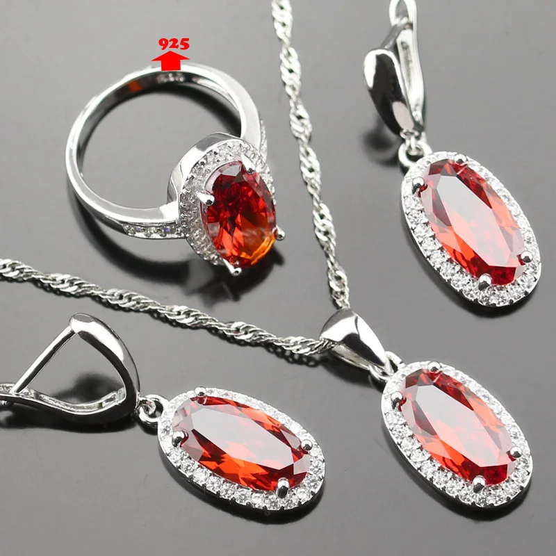1.5*0.5 mm Red Stone Silver Color Jewelry Sets For Women 925 Logo