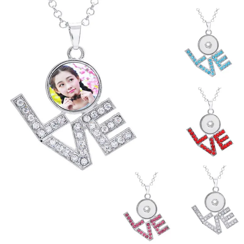 

button necklaces pendants for dye sublimation love zircon necklace pendant for women hot tranfer printing consumable 4 colours