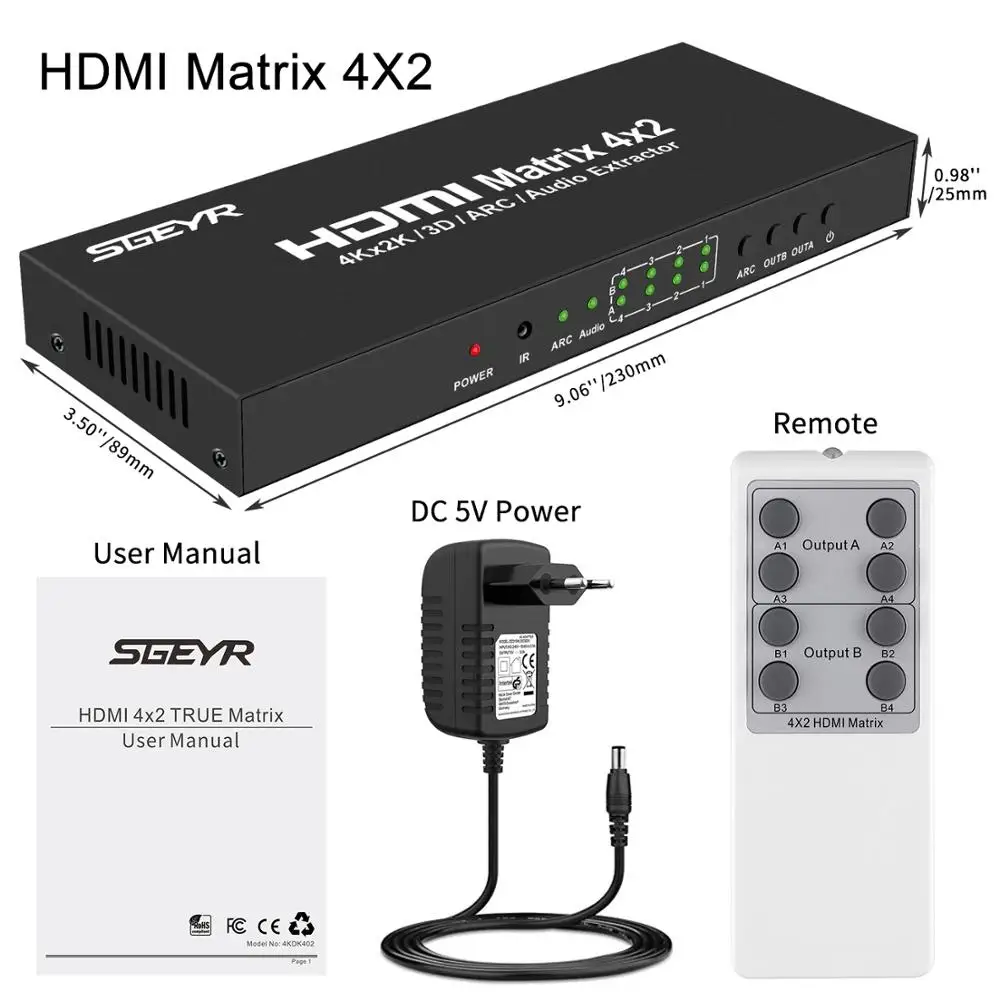 4K x 2K HDMI настоящий матричный коммутатор 4x2 HDMI сплиттер SGEYR Switcher Matriz 4 In 2 Out с ИК-пультом дистанционного ОПТИЧЕСКОГО+ 3,5 мм аудио экстрактор