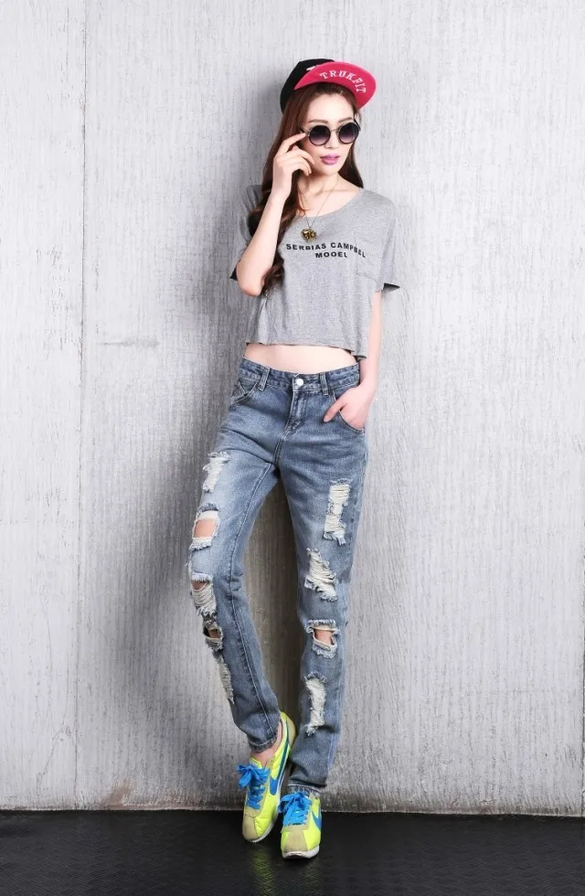 Sokotoo женские свободные большие размеры рваные джинсы женские джинсы для женщин в стиле бойфренд Женские повседневные рваные джинсовые штаны