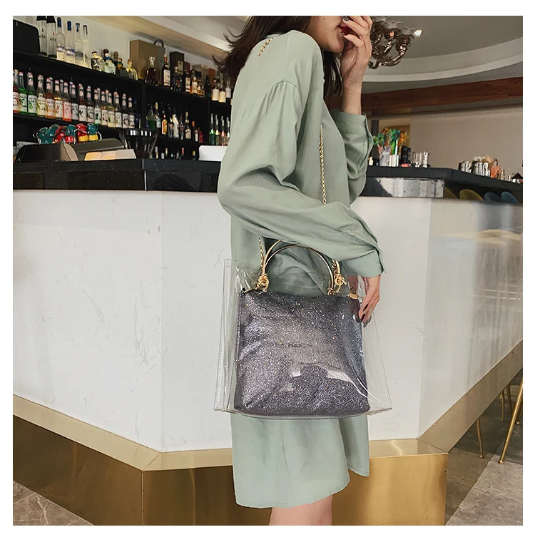 Лазерная прозрачная сумка, летняя модная новинка, качественная женская дизайнерская сумка из ПВХ, большая сумка-тоут на цепочке, сумки через плечо