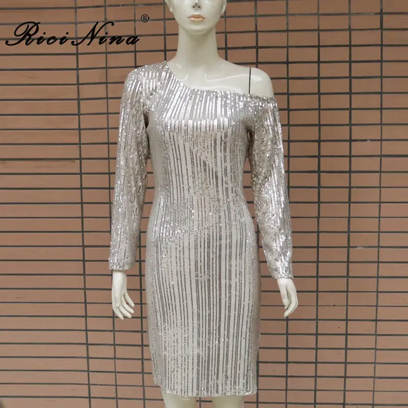 RICININA New Women Dress Woman Slash Neck Long Sleeve Sequins Straight Bodycon Party Dress Woman Elegant Club Dresses Vestidos RICININA New Women Dress Woman Slash Neck Long Sleeve Sequins Straight Bodycon Party Dress Woman Elegant Club Dresses Vestidos
