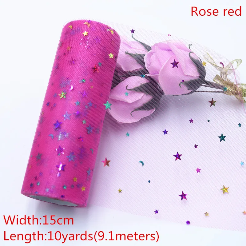 Сверкающая Тюлевая юбка-пачка с радужной звездой для настольного бегуна, стула, ленточки с бантом для свадебной вечеринки, украшения для дня рождения с изображением единорога - Цвет: Rose red