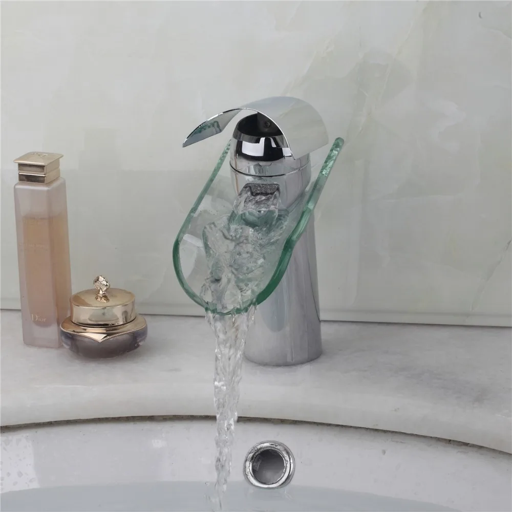 Fashion Style Brass Round Glass Bathroom Sink Faucet Single Hole Water