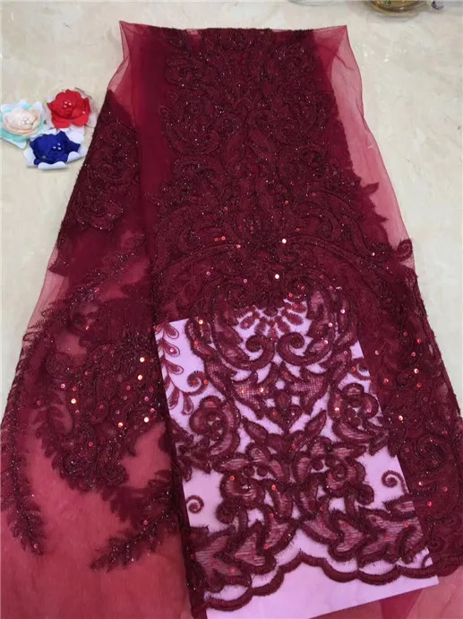 

African Tulle Lace Fabric 2019 High Quality GlitterLace Fabric African Red Lace Fabric For Dresses(FJ-1-19